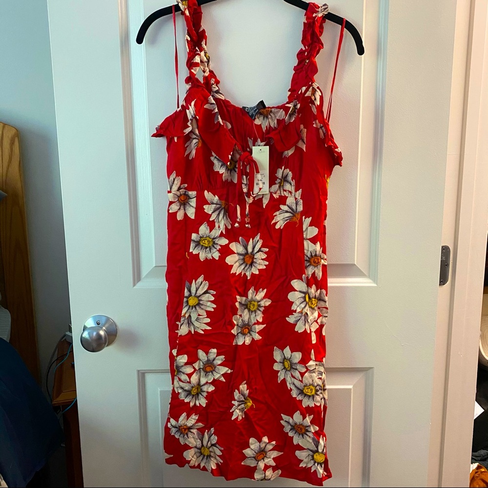 Red floral summer dress